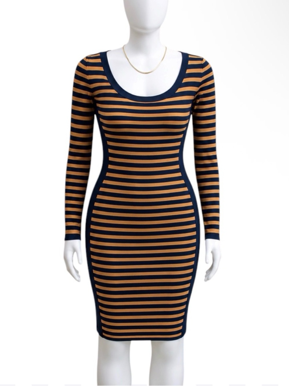 H&M Striped Bodycon two toned scoop neck Long Sleeve mini Dress size XS